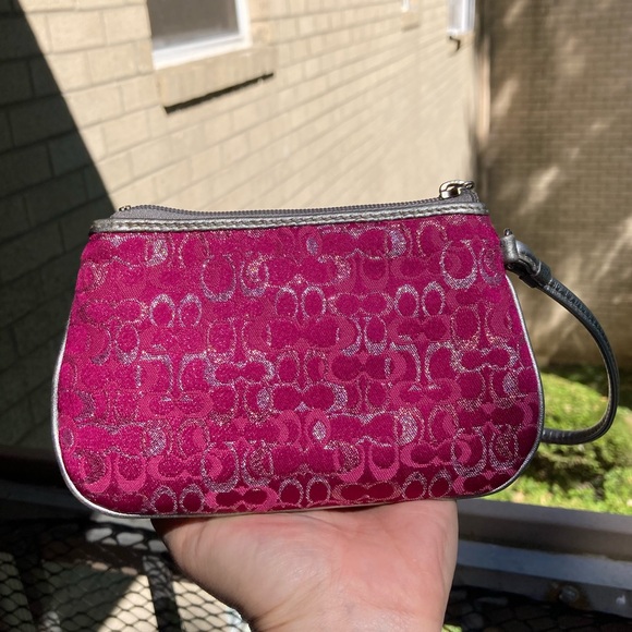 Coach Pink Optic Glitter Sparkle Signature C Print Pleated Wristlet Mini Bag - Picture 6 of 17